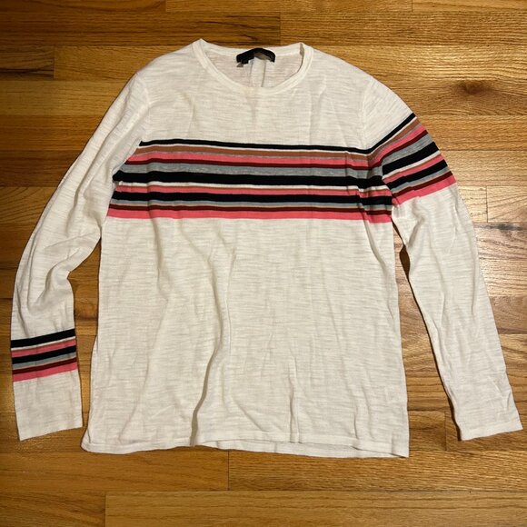 Womens 360 Sweater White Multicolor Striped Light Knit Cotton Sweater XS COLOR: - Picture 6 of 10